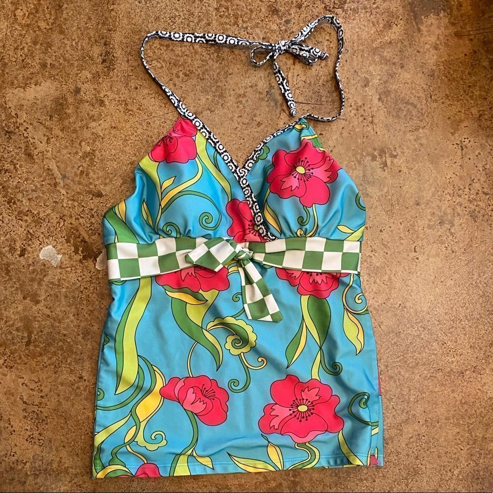 LIME Ricki aqua tropical floral‎ print surplice halter tankini swim top - Picture 5 of 5